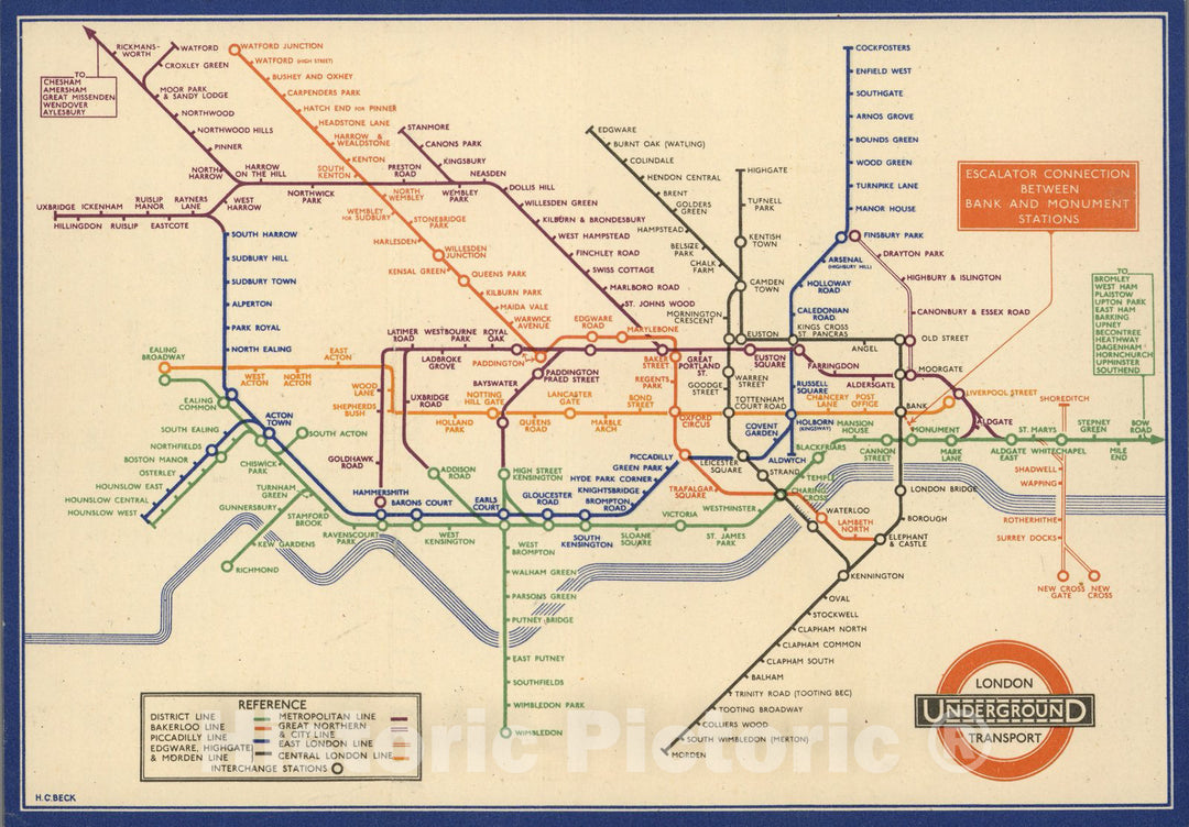 Historic Map : Pocket Map, London Underground Transport. 1933 - Vintage Wall Art