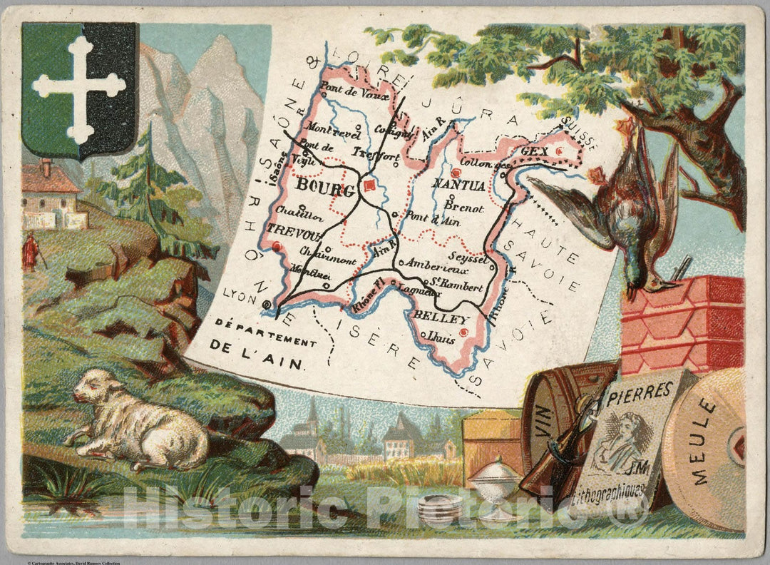 Historic Map : Department de L'Ain (France). 1935 - Vintage Wall Art