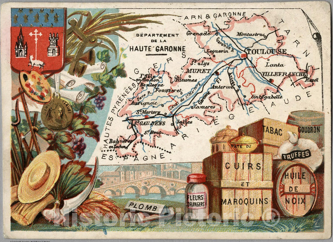 Historic Map : Department de la Haute-Garonne (France). 1935 - Vintage Wall Art