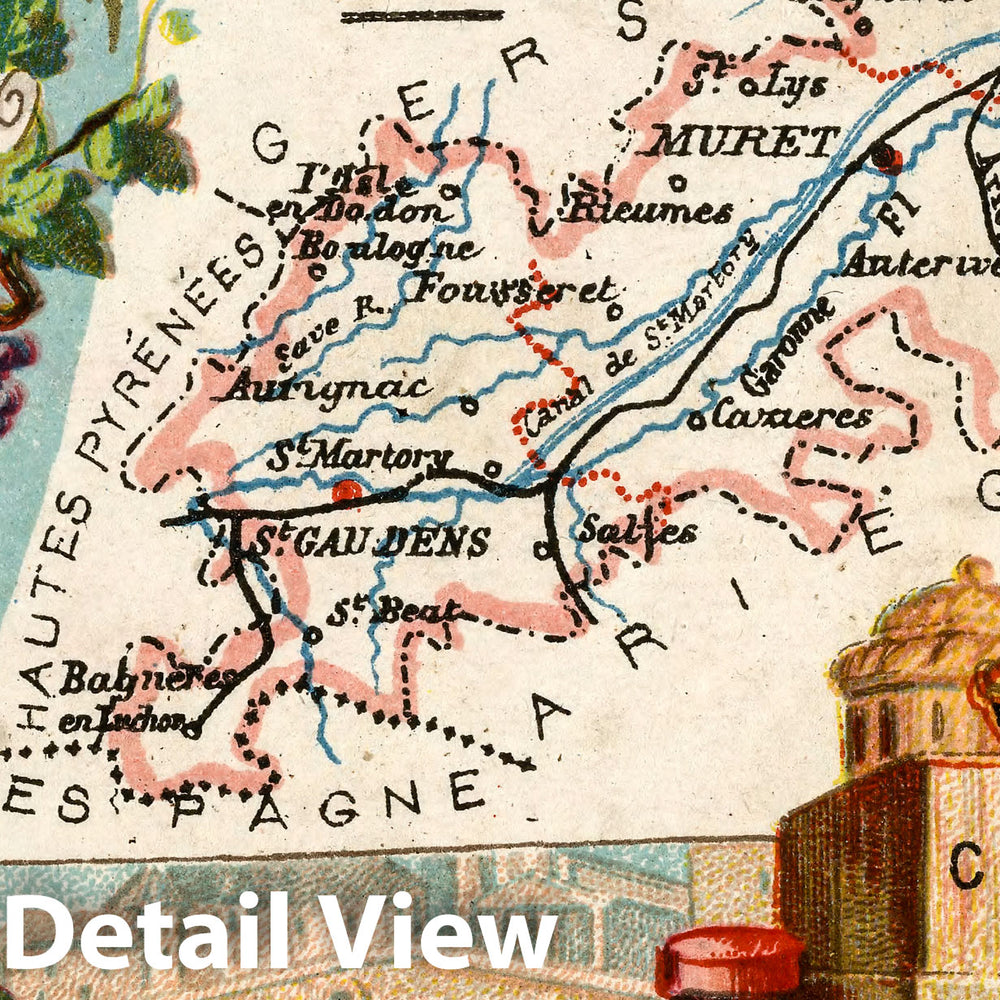 Historic Map : Department de la Haute-Garonne (France). 1935 - Vintage Wall Art