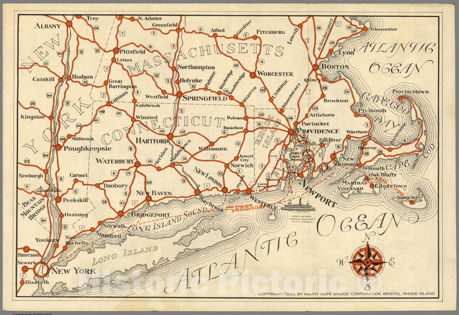 Historic Map : New England. 1933 - Vintage Wall Art