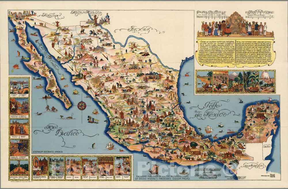 Historic Map - Pictorial Map of Mexico. Published by Fischgrund Publishing Co, 1931 - Vintage Wall Art