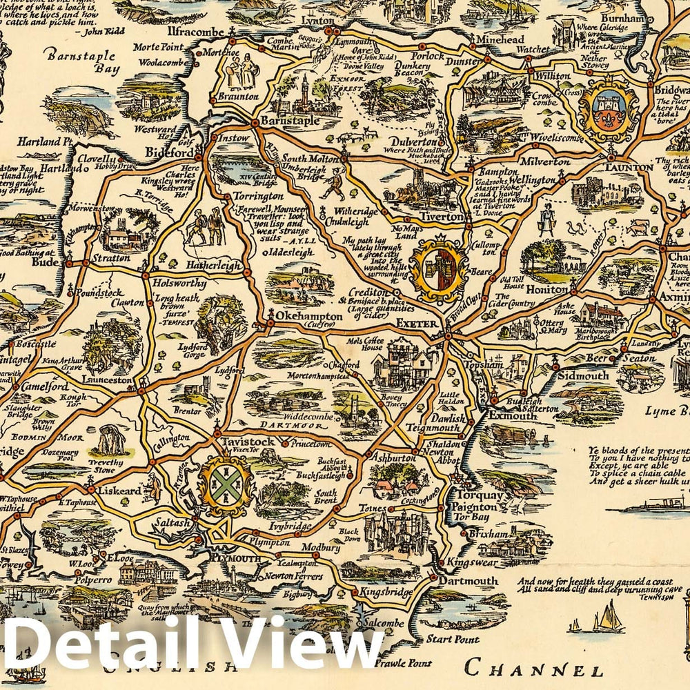 Historic Map : Pratt's High Test Plan of the West Country. Places of Interest to the Motor Tourist. 1932 - Vintage Wall Art