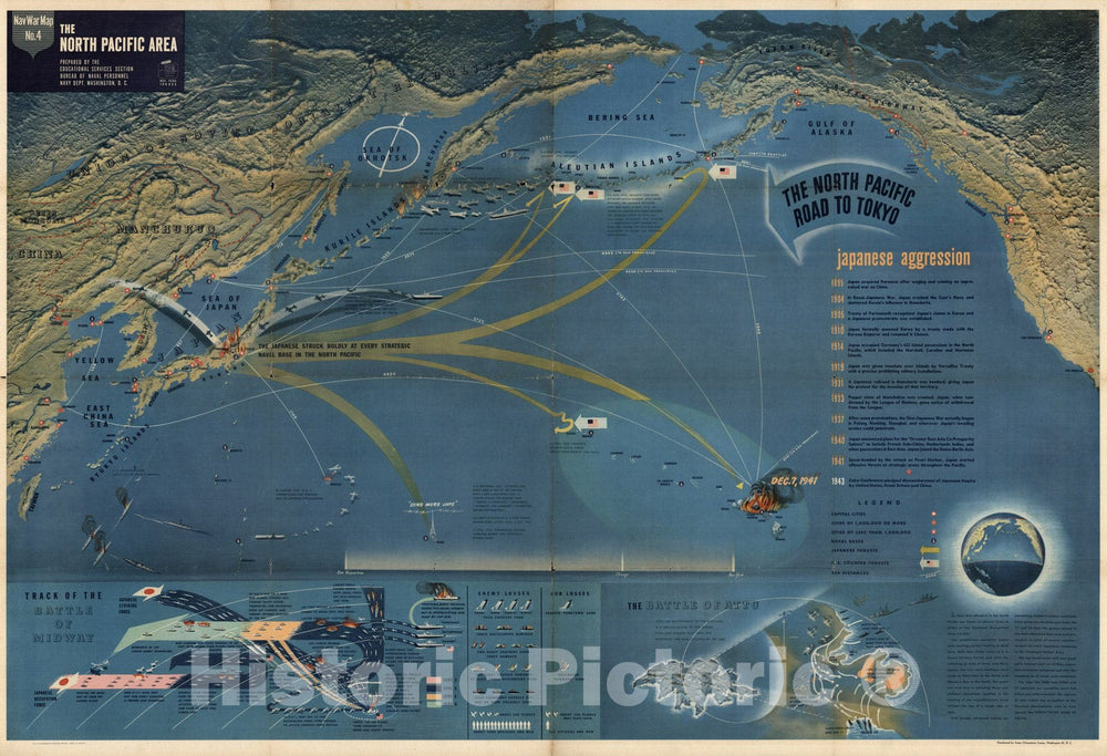 Historic Map - NavWarMap No.4. The North Pacific area, 1944 - Vintage Wall Art