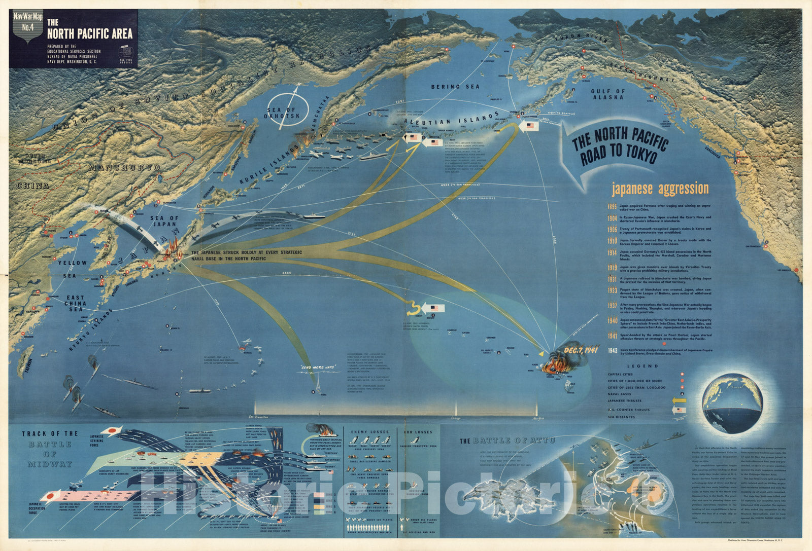 Historic Map - NavWarMap No.4. The North Pacific area, 1944 - Vintage Wall Art