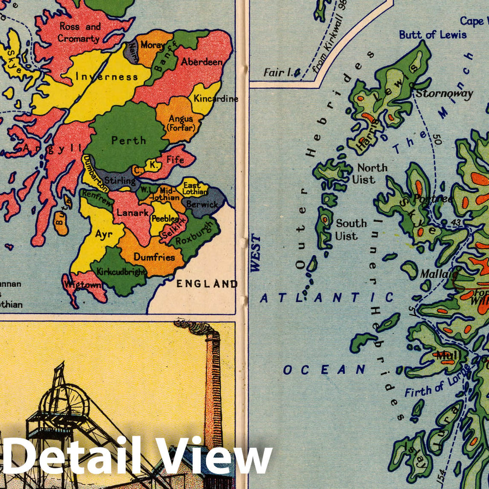 Historic Map : Geography Book, Our Homelands: Scotland. 1935 - Vintage Wall Art