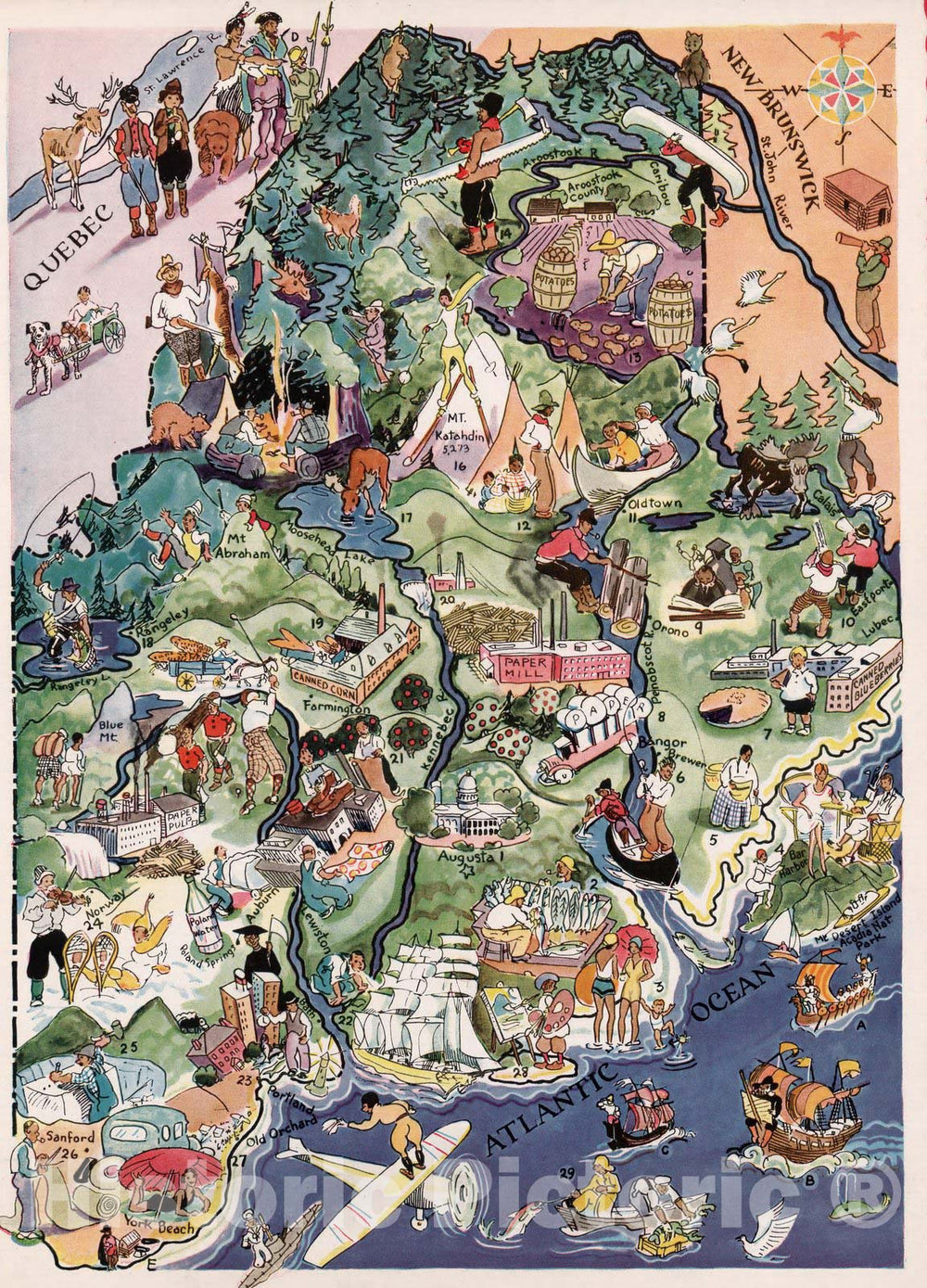 Historic Map - Maine. 1932 - Vintage Wall Art