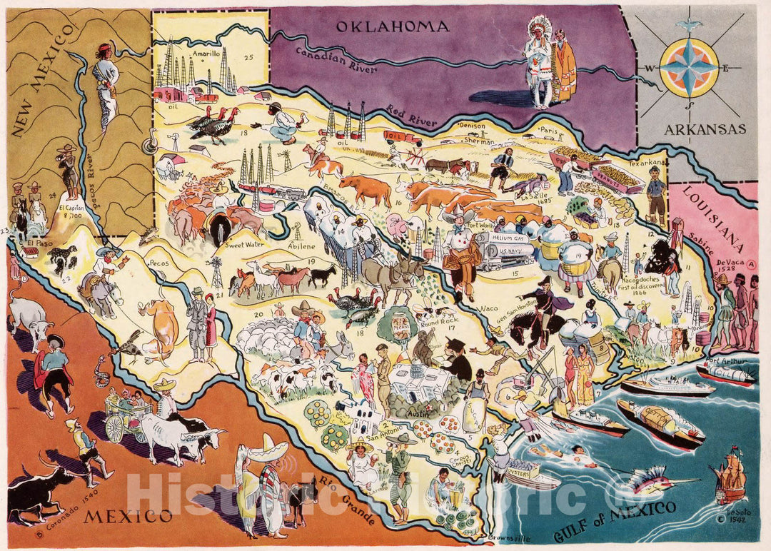 Historic Map : Texas. 1932 - Vintage Wall Art