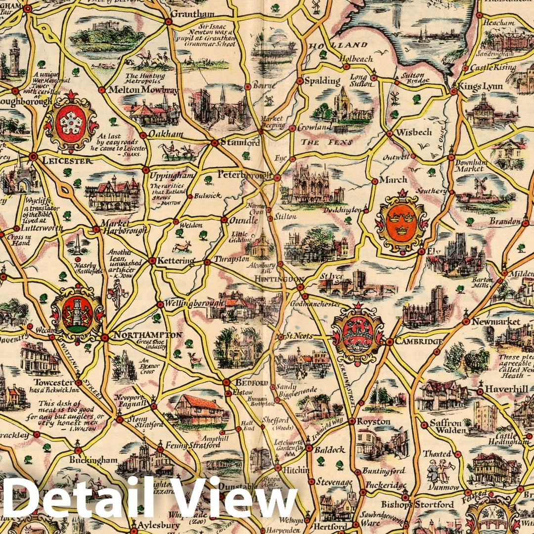 Historic Map : Esso Pictorial Plan of the Eastern Counties and the Midlands. 1932 - Vintage Wall Art