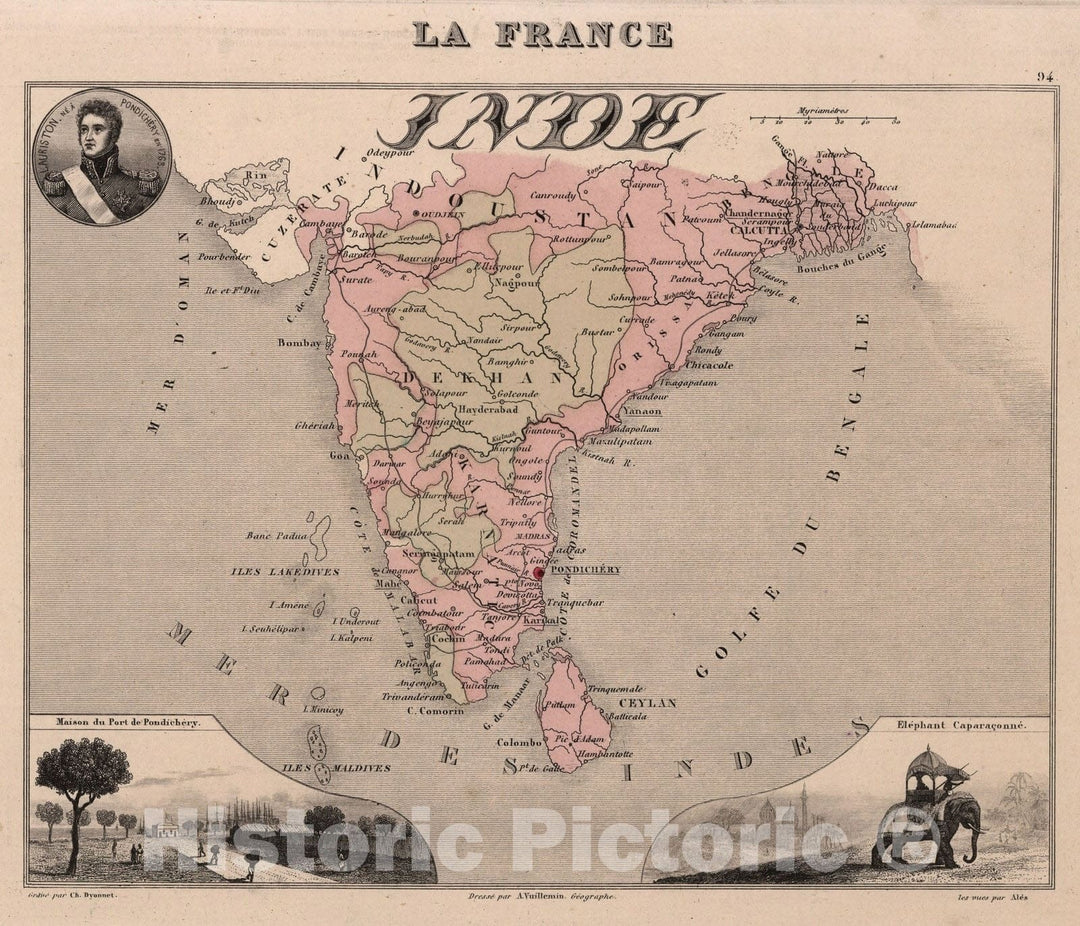 Historic Map : Inde. La France. 1869 - Vintage Wall Art