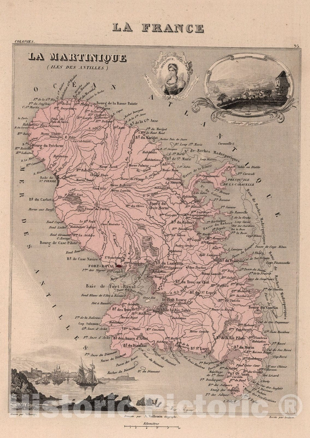 Historic Map - National Atlas Map, La Martinique. 1869 - Vintage Wall Art