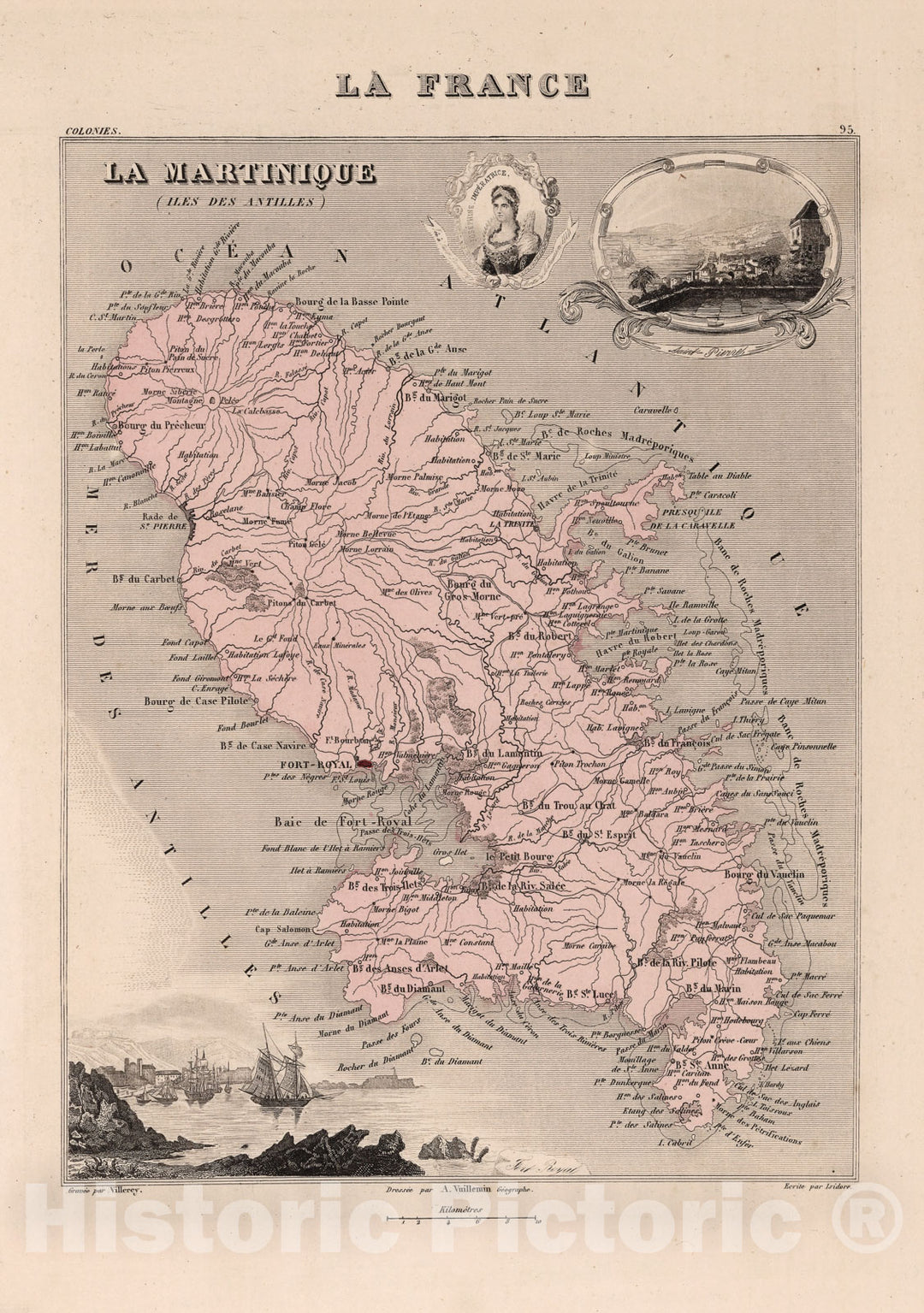 Historic Map - National Atlas Map, La Martinique. 1869 - Vintage Wall Art