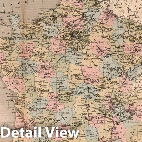 Historic Map : France, Chemins de Fer et Lignes Telegraphiques de la France. 1869 , Vintage Wall Art