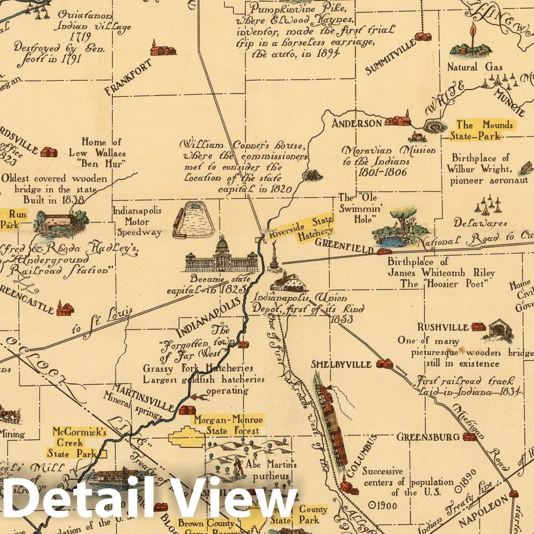 Historic Map - A Map of Indiana Showing its History, Points of Interest, and the Holdings of the Dept. of Conservation, 1932 - Vintage Wall Art