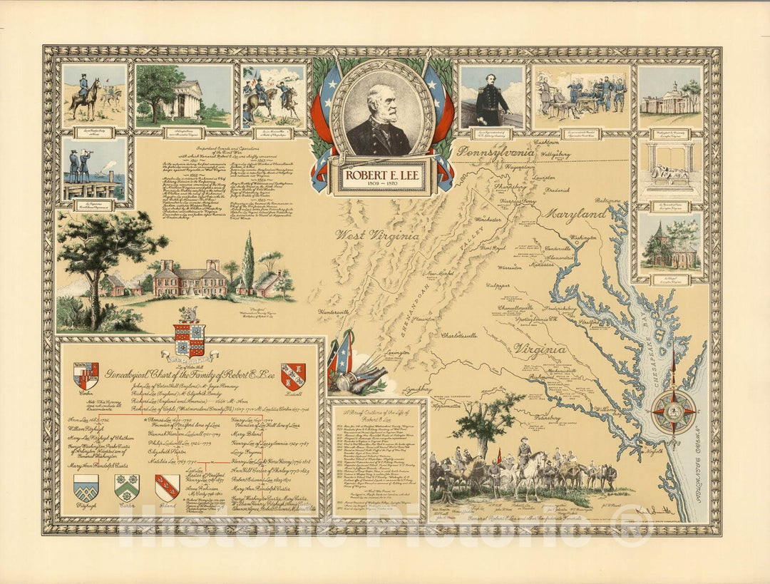 Historic Map : Robert E. Lee. 1809-1870. v3 - Vintage Wall Art