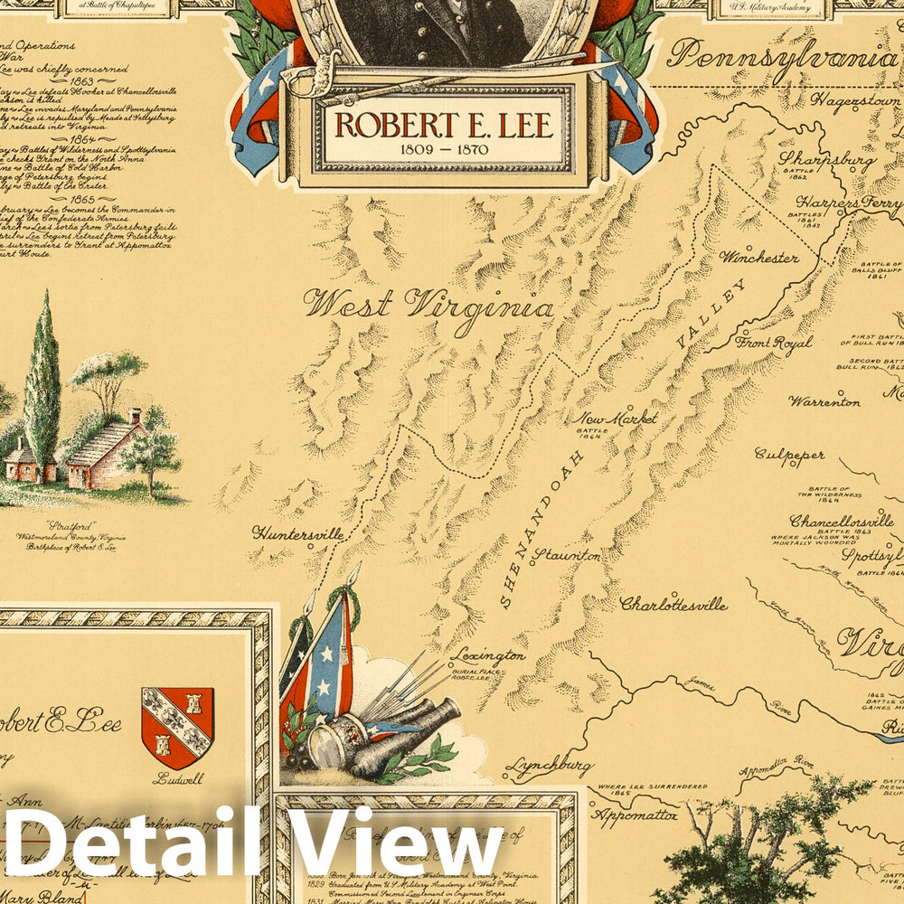 Historic Map : Robert E. Lee. 1809-1870. v3 - Vintage Wall Art