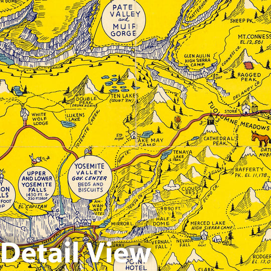 Historic Map : A Hysterical Map of Yosemite National Park Shown thru the Courtesy of Mother Nature Production, 1948 - Vintage Wall Art