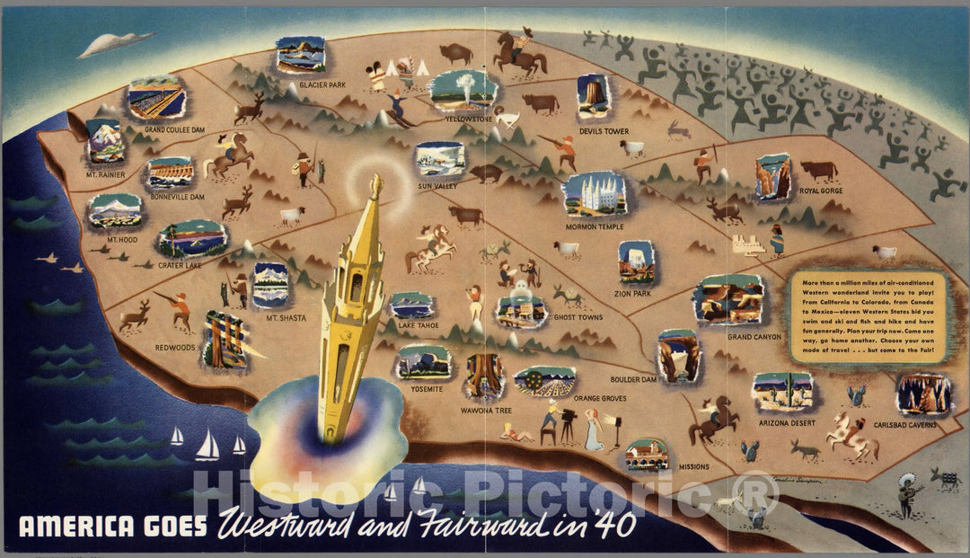 Historic Map : America Goes Westward and Fairward in '40. 1940 - Vintage Wall Art