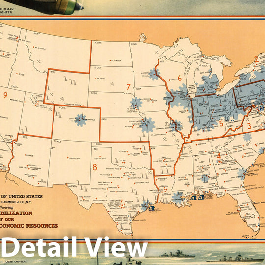 Historic Map : Defense Map of United States. Mobilization of our Military and Economic Resources, 1942 - Vintage Wall Art