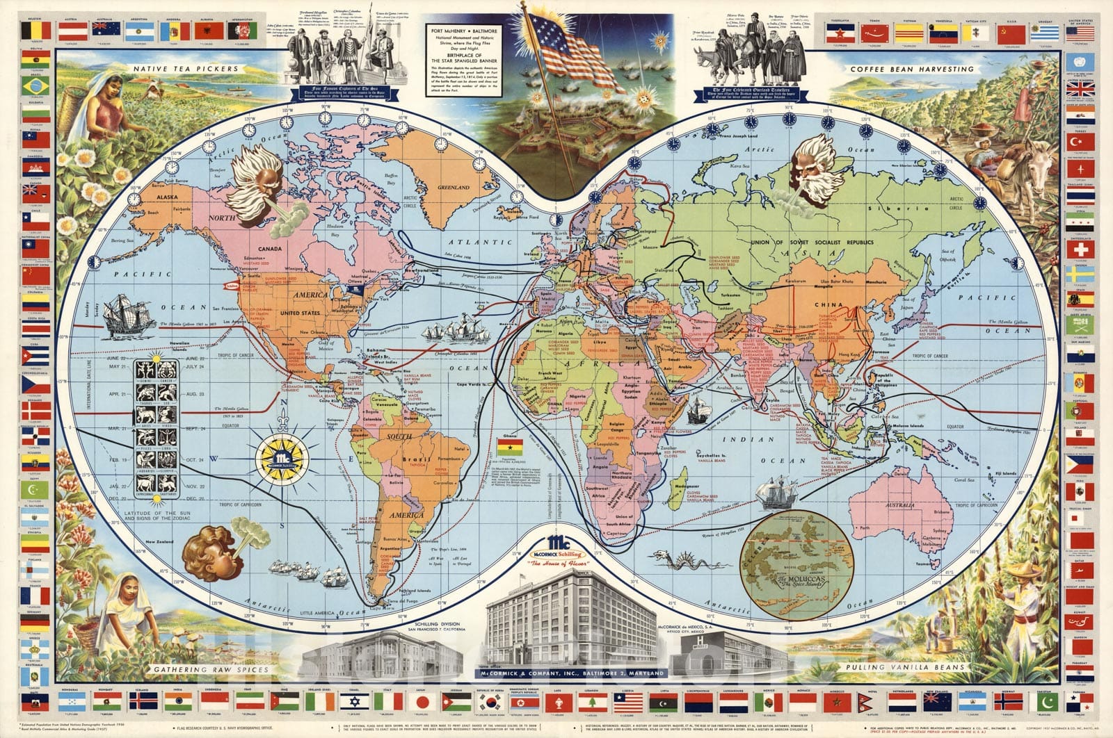 Historic Map - McCormick's Map of the World, 1957 - Vintage Wall Art