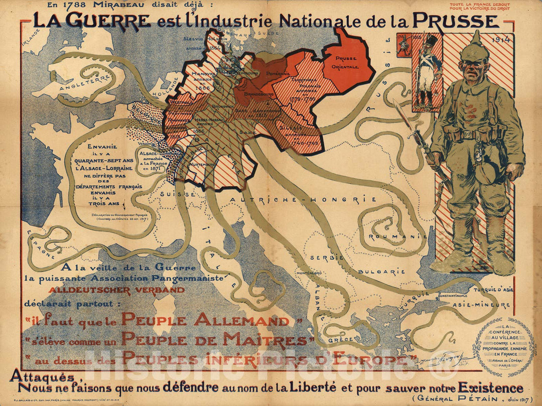 Historic Map : La guerre est l'industrie nationale de la Prusse. (War is the National Industry of Prussia). 1917 - Vintage Wall Art