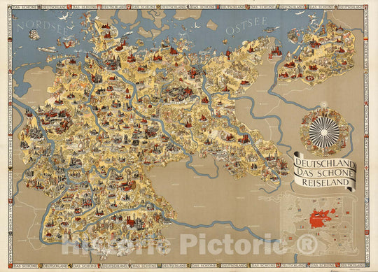 Historic Map : Germany, the Beautiful Holiday Destination. 1935 - Vintage Wall Art