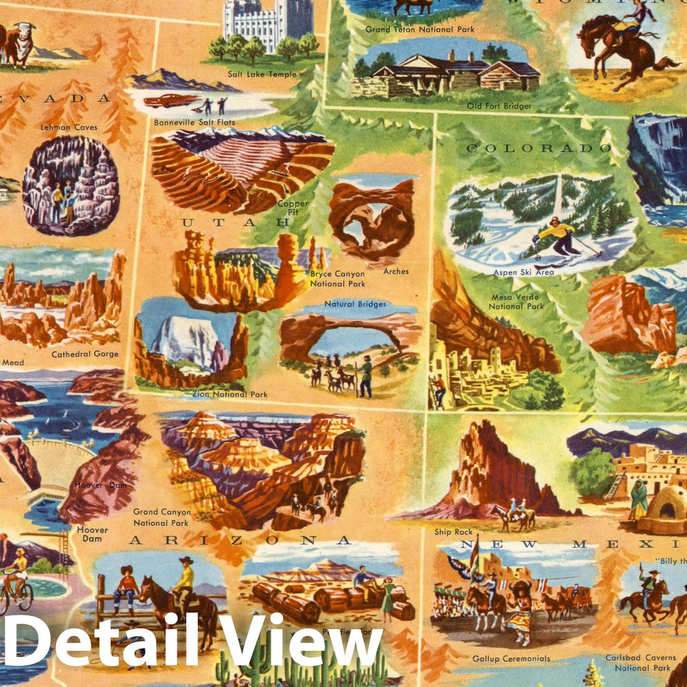 Historic Map : The Chevron Trail through the Scenic West. 1960 - Vintage Wall Art