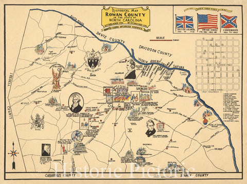 Historic Map : Historical Map, Rowan County in the State of North Carolina, 1932 - Vintage Wall Art