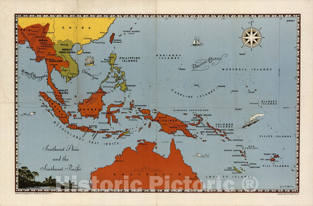 Historic Map : Southeast Asia and the Southwest Pacific. 1944 - Vintage Wall Art