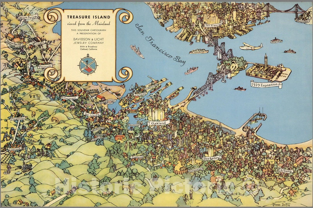 Historic Map : Treasure Island viewed from the Mainland. 1938 - Vintage Wall Art