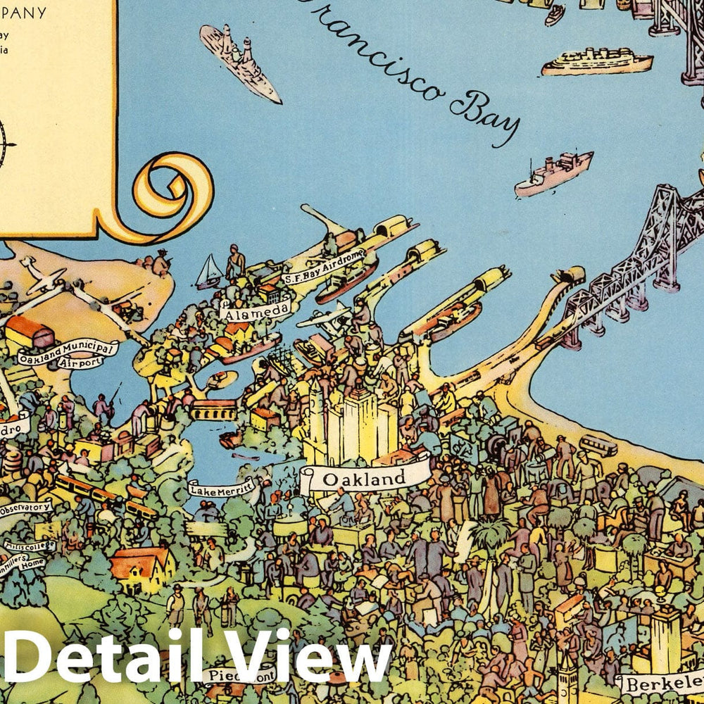 Historic Map : Treasure Island viewed from the Mainland. 1938 - Vintage Wall Art