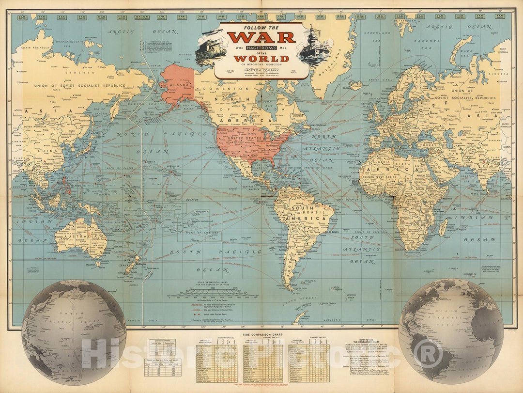 Historic Map : Follow the War with Hagstrom's Map of the World, 1942 v1