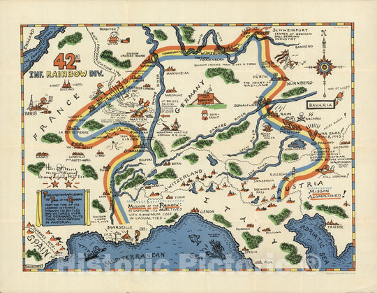 Historic Map - 42nd Inf. (Infantry), Rainbow Div. (Division), (U.S. Army). 1945, Historic Map - Vintage Wall Art