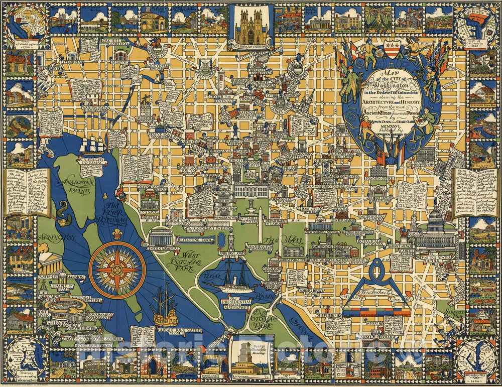 Historic Map - Washington D.C. Showing the Architecture and History. 1926 - Vintage Wall Art