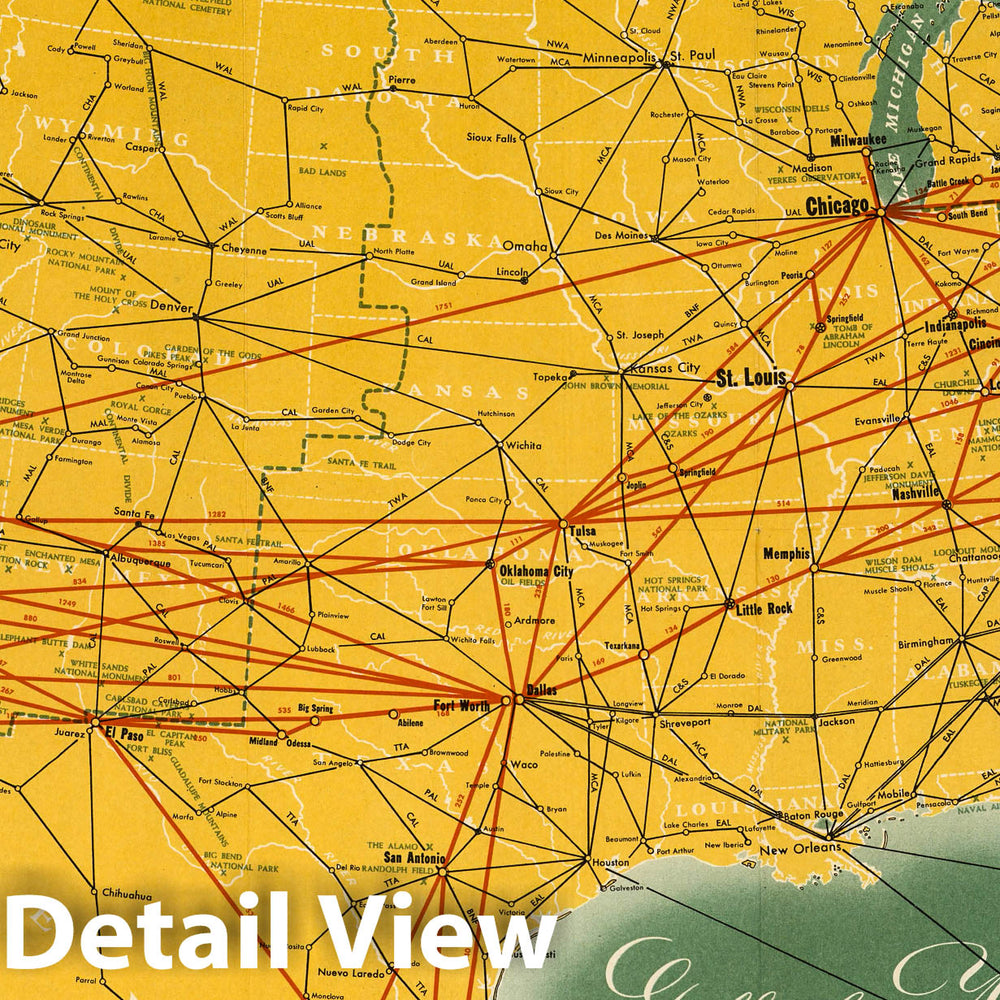 Historic Map : American Airlines (AA) North America Route Map, 1949 - Vintage Wall Art