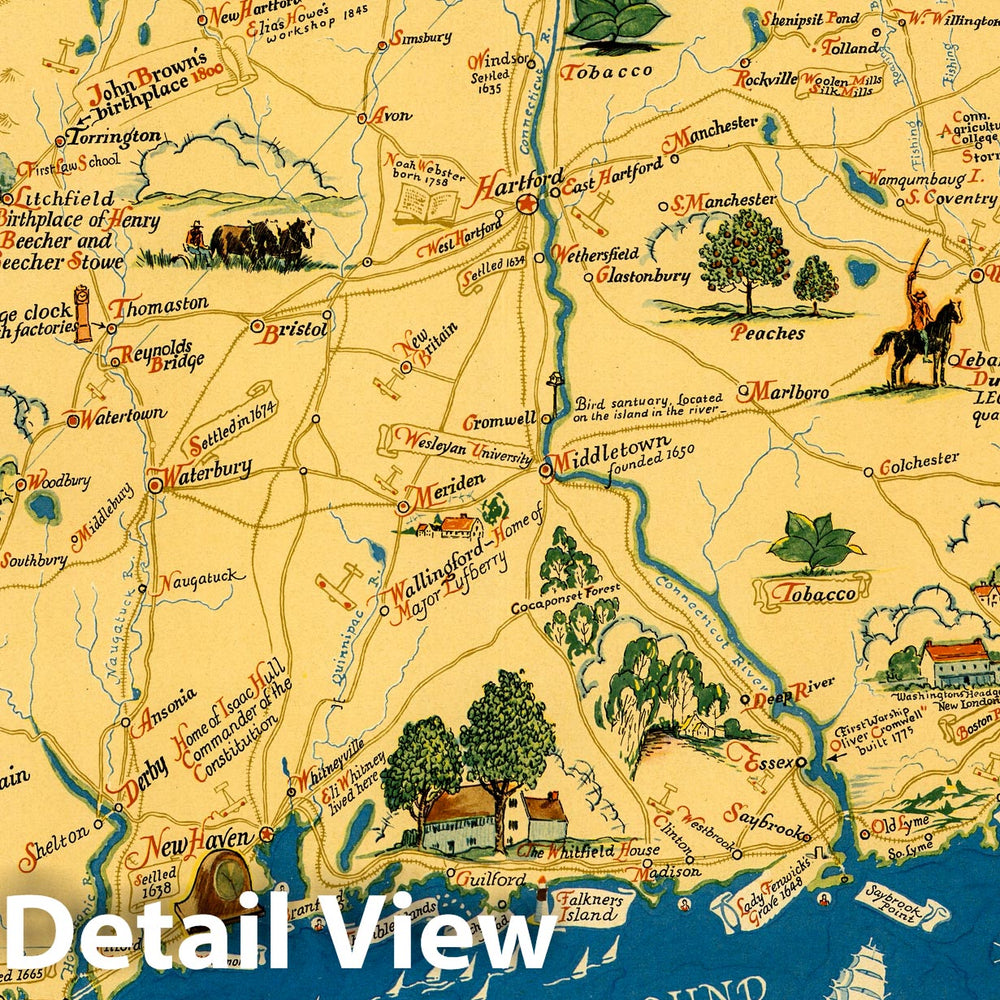 Historic Map : Historical Map of the State of Connecticut, 1937 - Vintage Wall Art