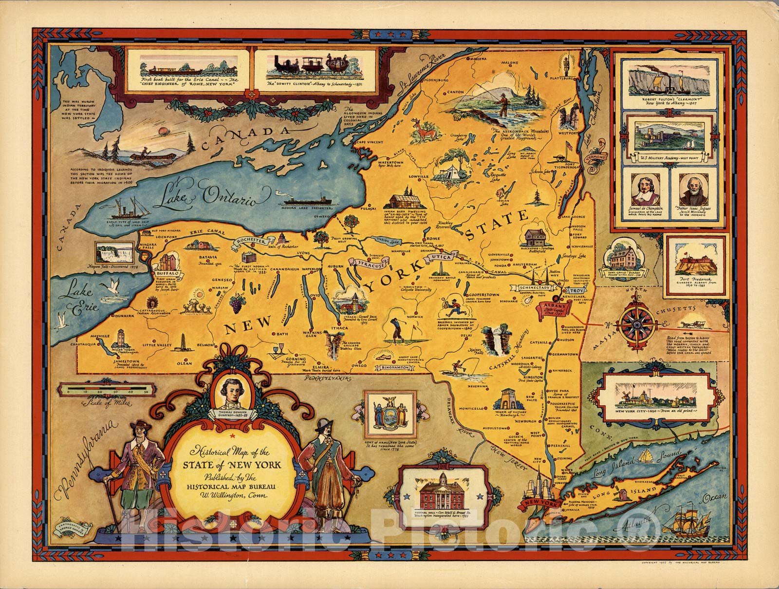 Historic Map : Historical Map of the State of New York, 1937 - Vintage Wall Art