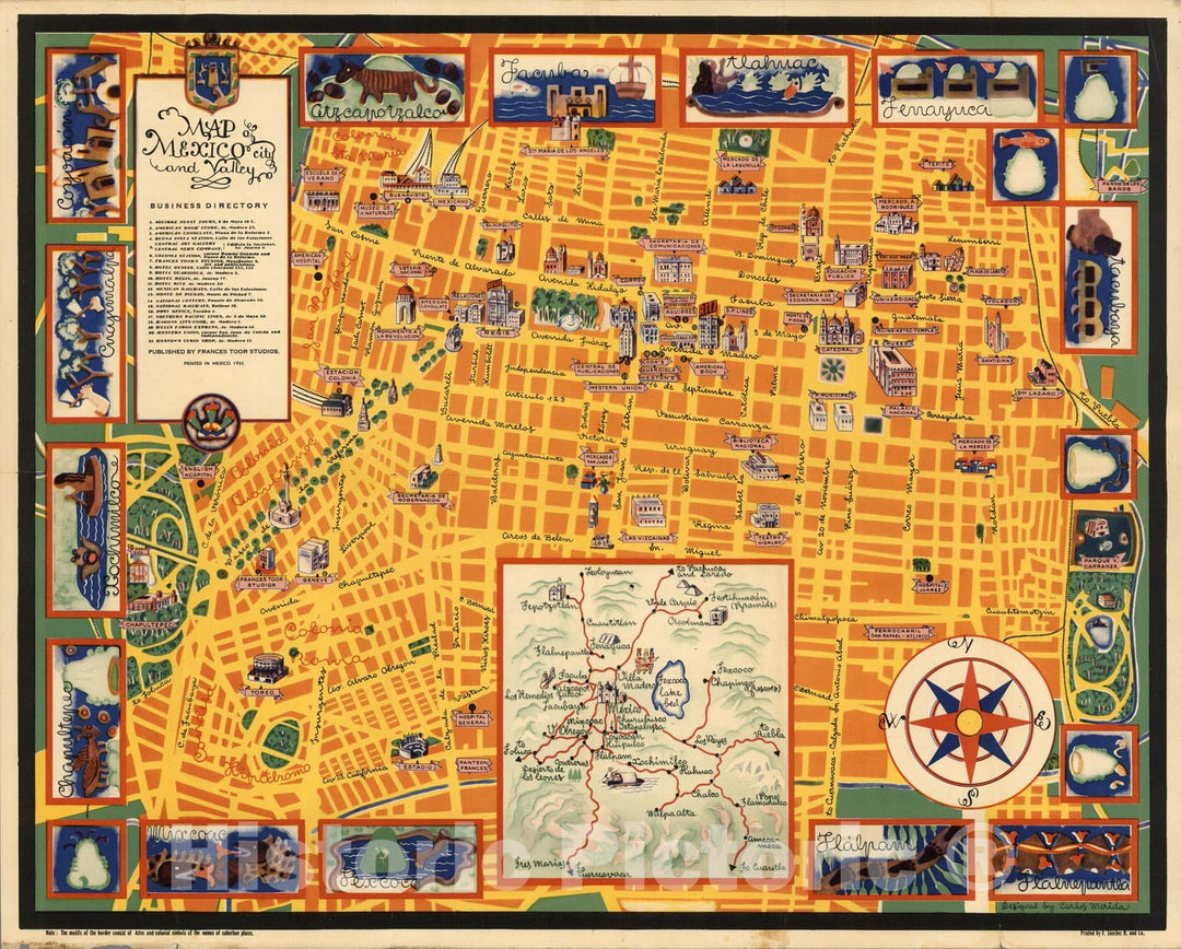 Historic Map : Map of Mexico City and Valley, 1935 - Vintage Wall Art