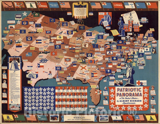 Historic Map : Patriotic Panorama of the United States by Albert Richard Sportswear. 1942 - Vintage Wall Art