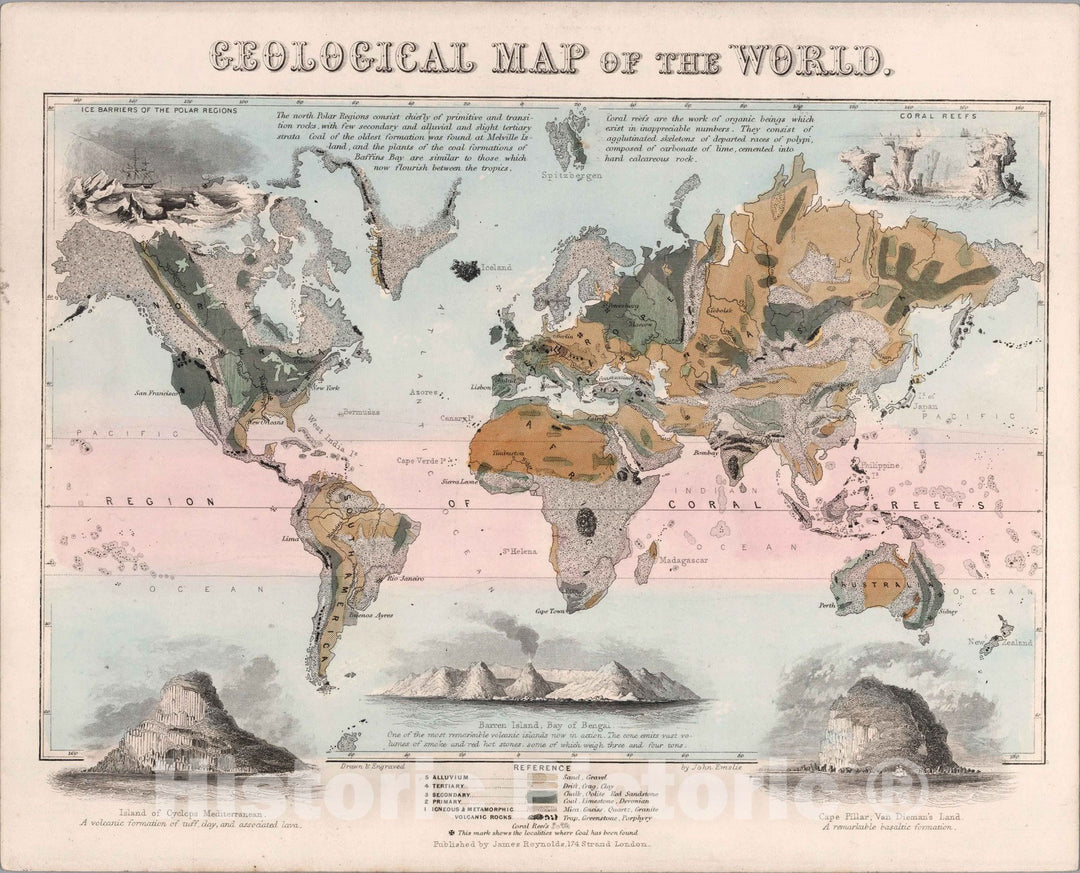 Historic Map : Geological map of the world, 1852 - Vintage Wall Art