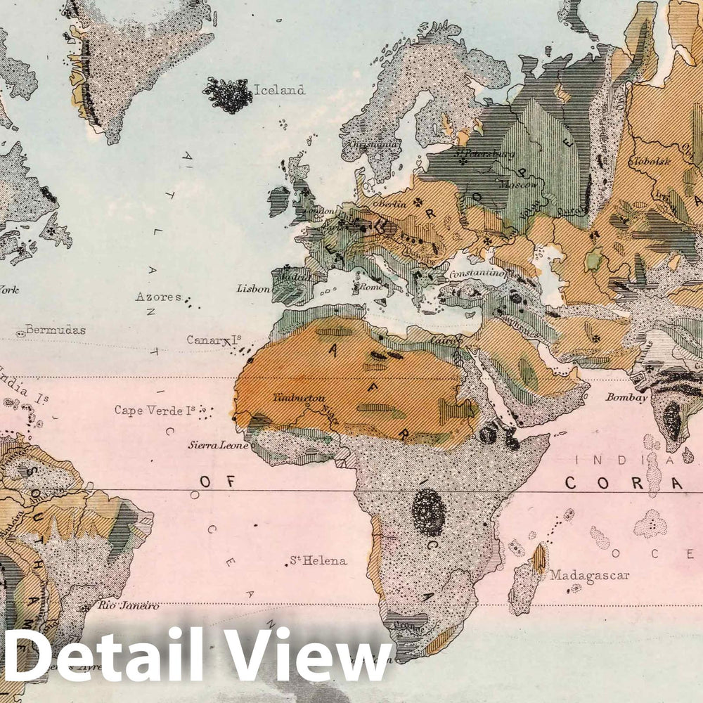 Historic Map : Geological map of the world, 1852 - Vintage Wall Art