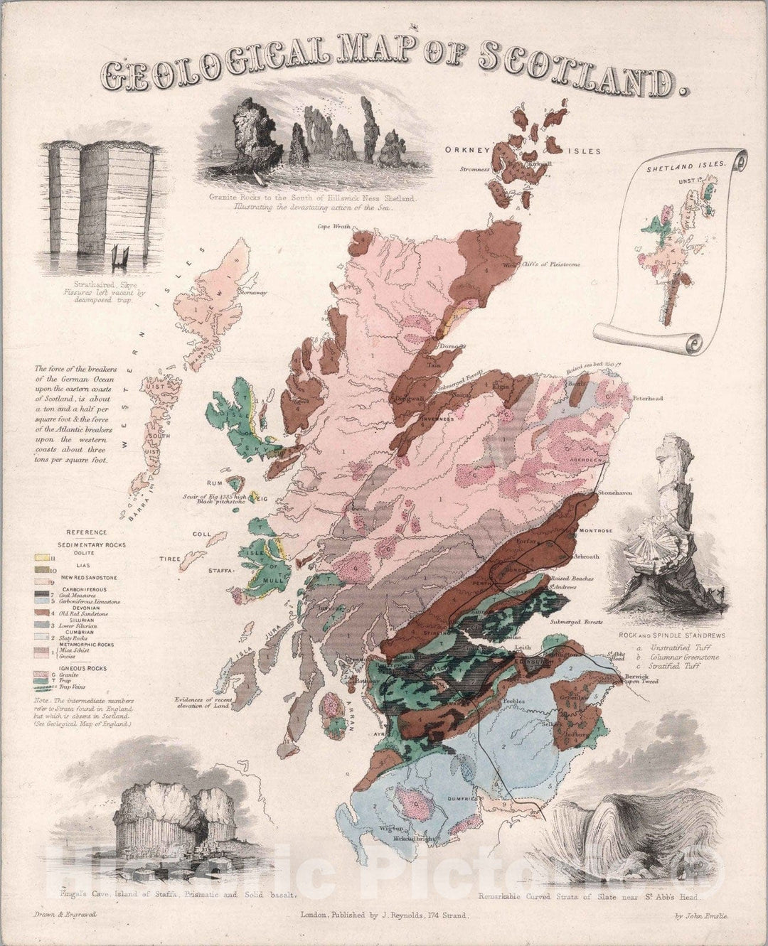 Historic Map : Geological map of Scotland, 1850 - Vintage Wall Art