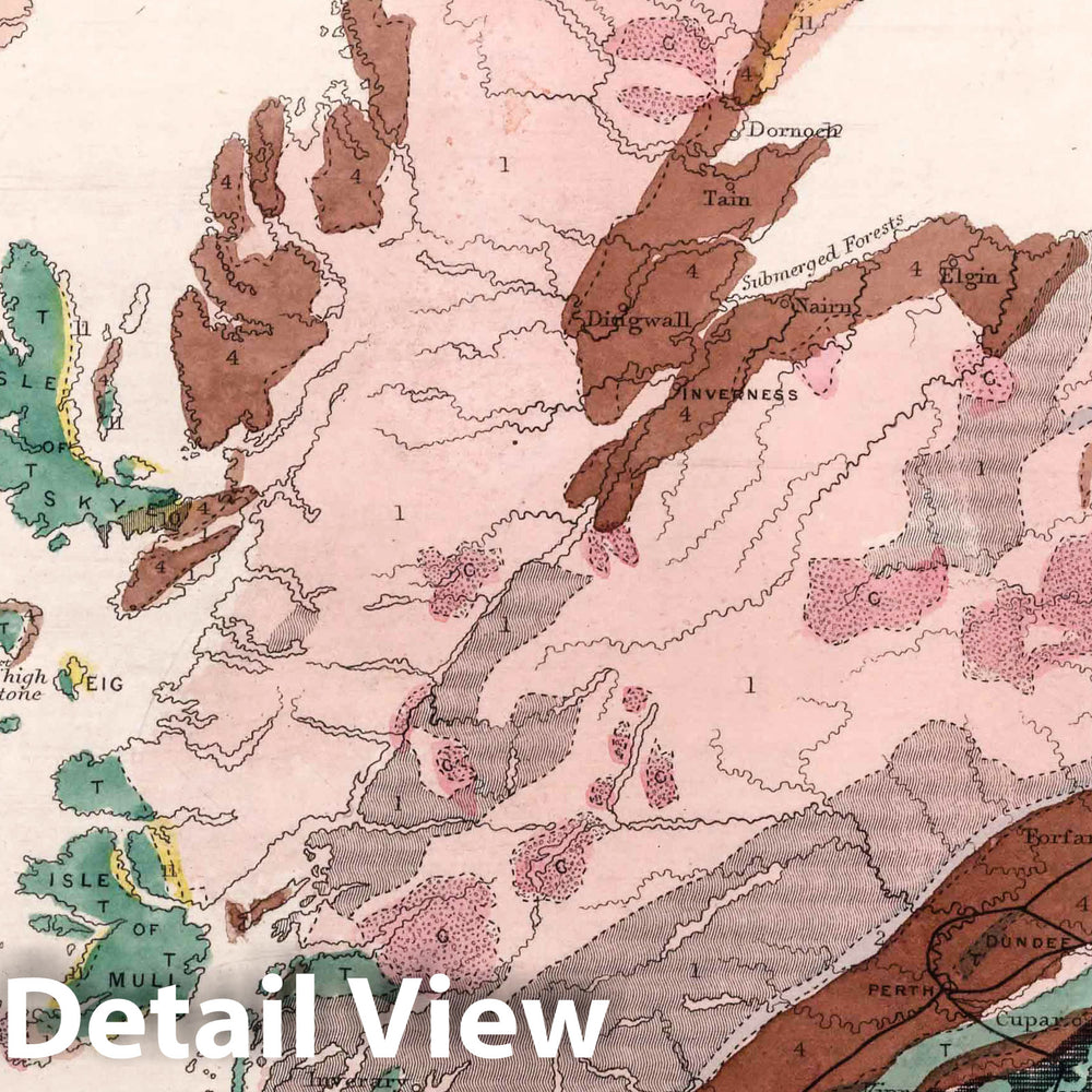 Historic Map : Geological map of Scotland, 1850 - Vintage Wall Art