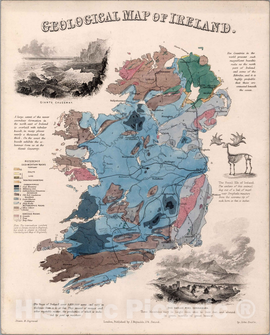 Historic Map : Geological map of Ireland, 1850 - Vintage Wall Art