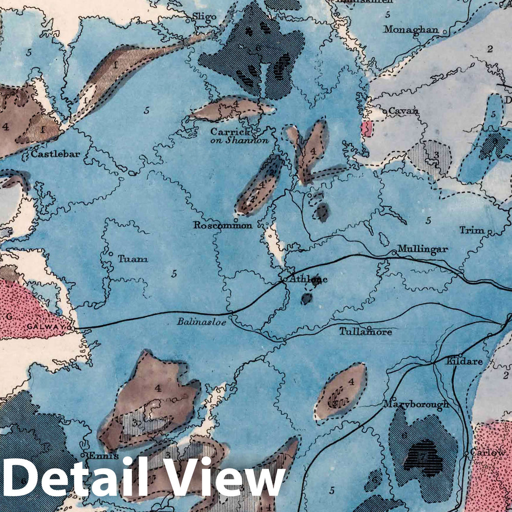 Historic Map : Geological map of Ireland, 1850 - Vintage Wall Art