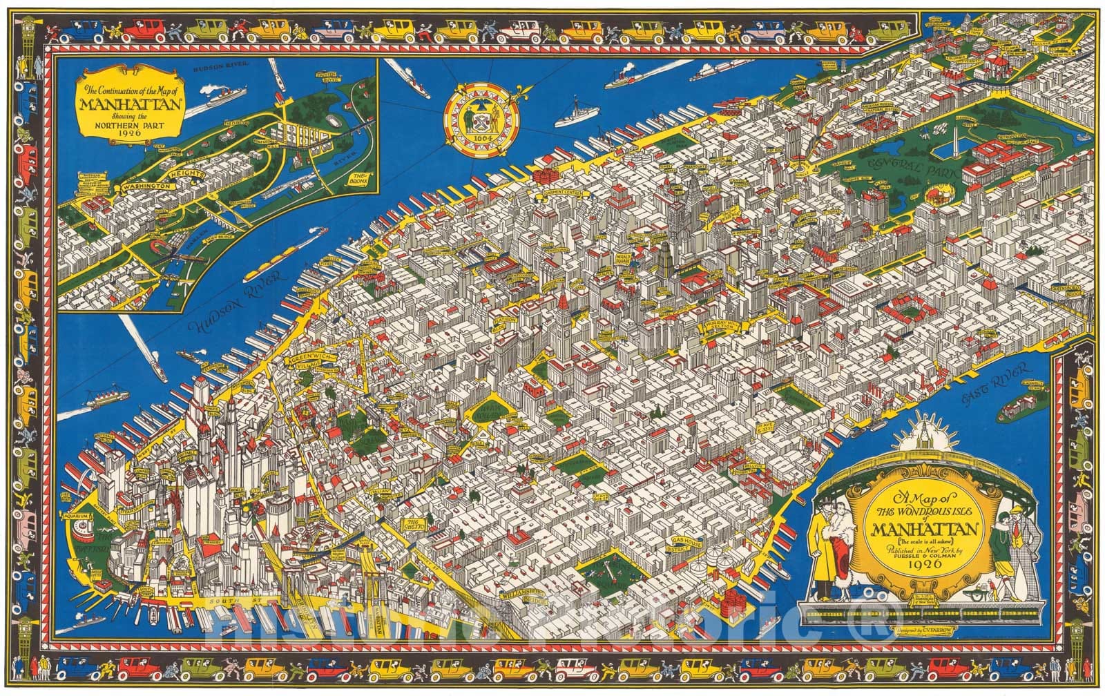 Historic Map - A map of the wondrous isle of Manhattan, 1926, - Vintage Wall Art