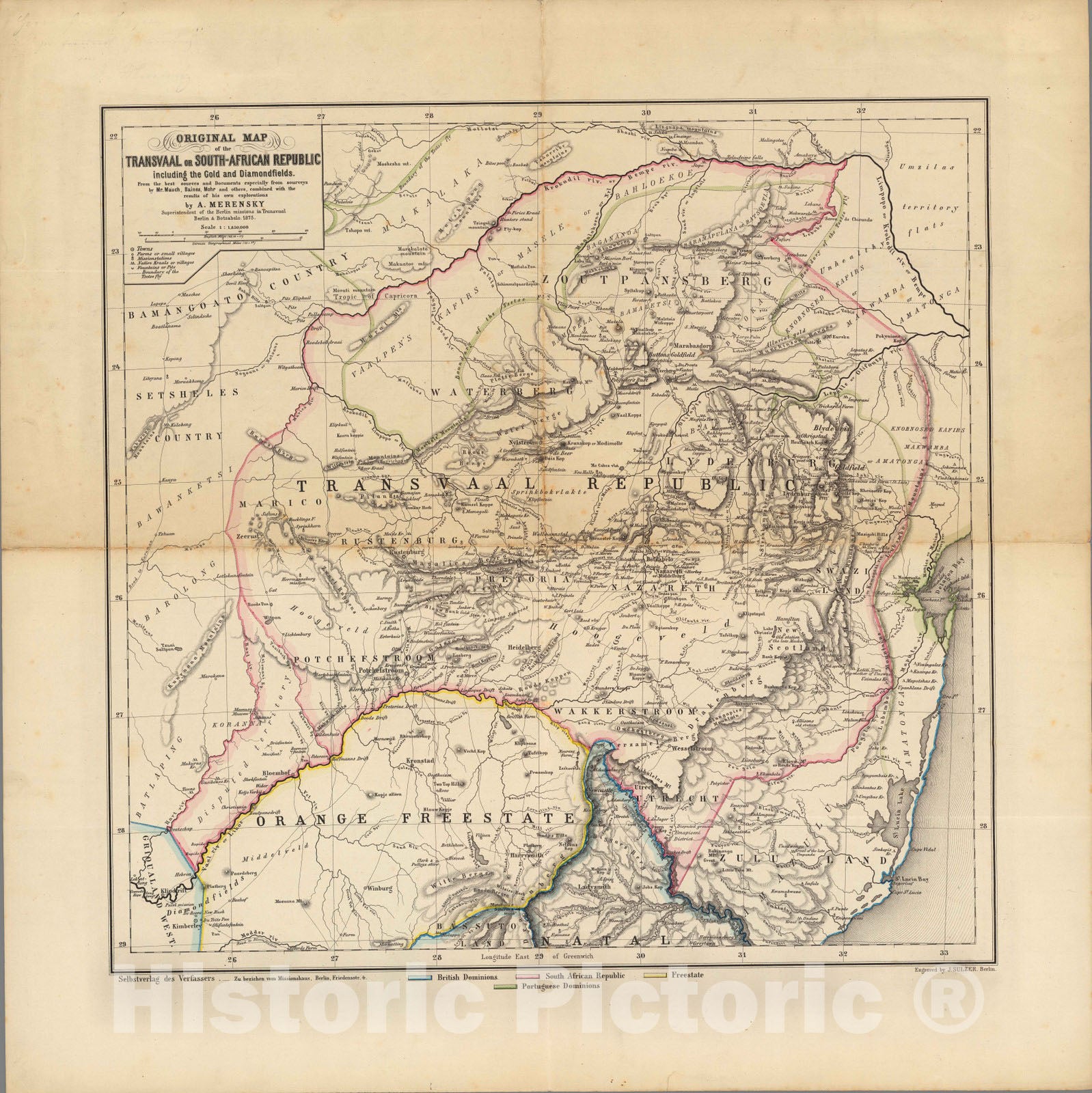 Historic Wall Map : Original map of the Transvaal or South-African Republic, 1875 - Vintage Wall Art