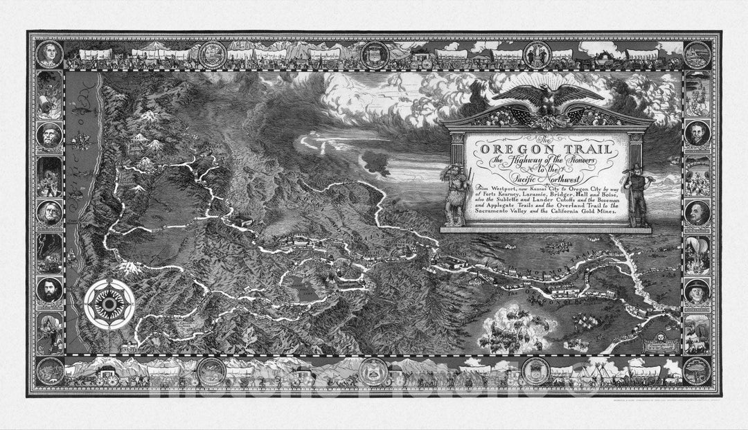 Historic Map : The Oregon Trail. 1932 v1 - Vintage Wall Art