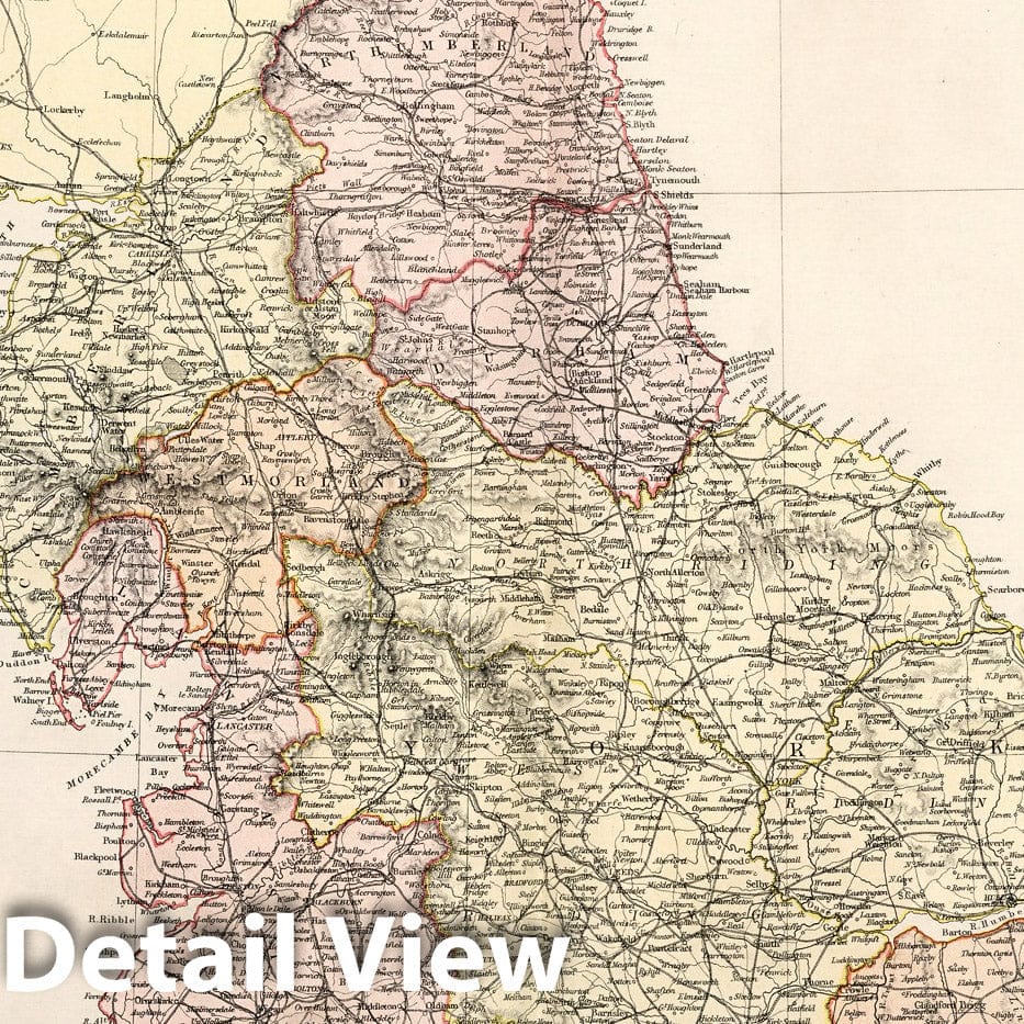 Historic Map : World Atlas Map, England & Wales (northern half). 1882 - Vintage Wall Art