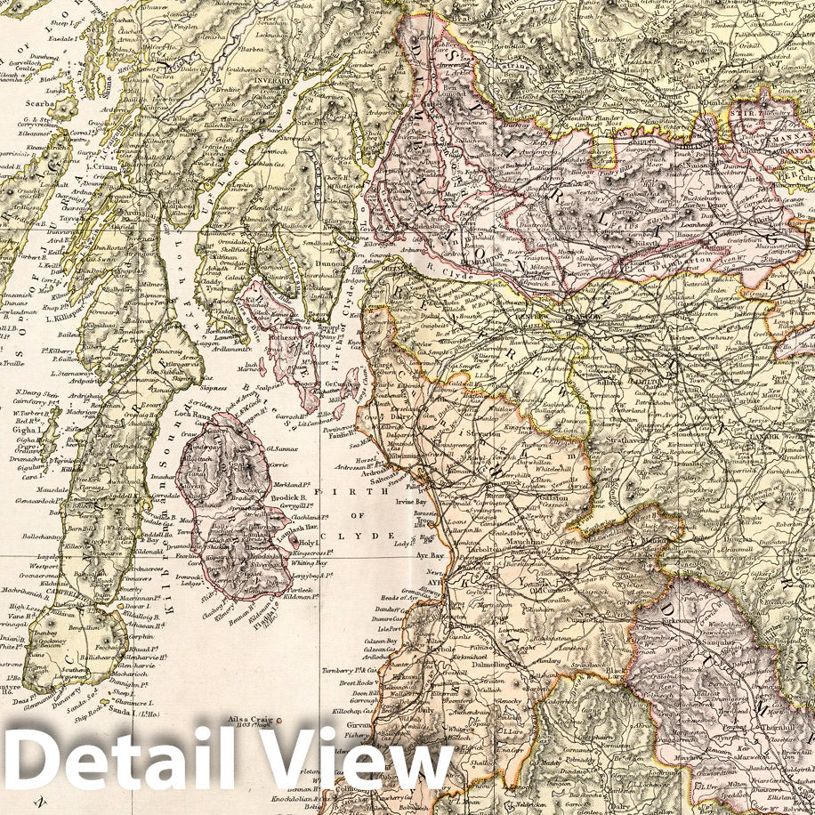 Historic Map : World Atlas Map, Scotland (southern half). 1882 - Vintage Wall Art